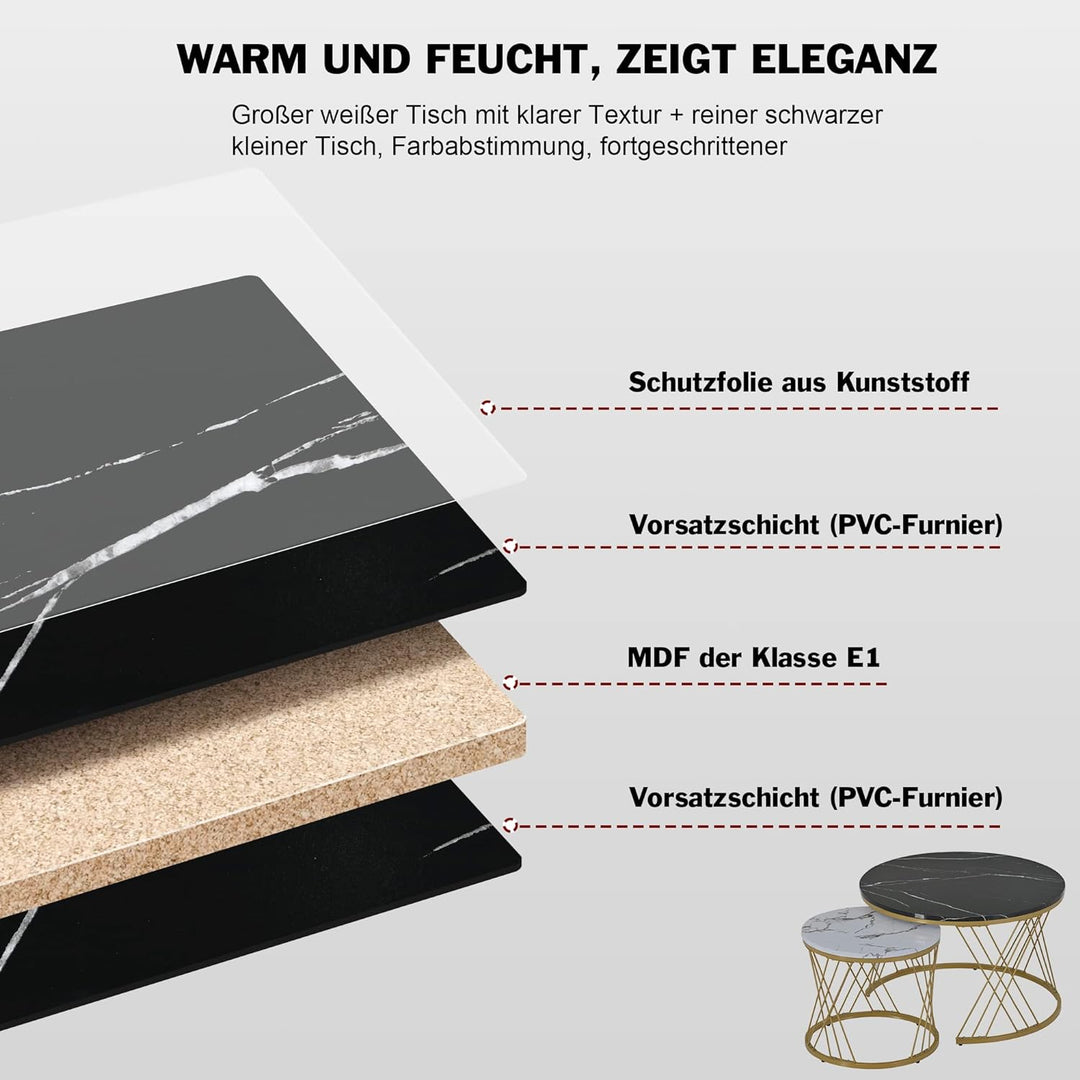 Moderne Rund Couchtisch 2er Set, Beistelltisch-Set, Couchtisch Satz Marmor Furnier Sofa Seite Nest v
