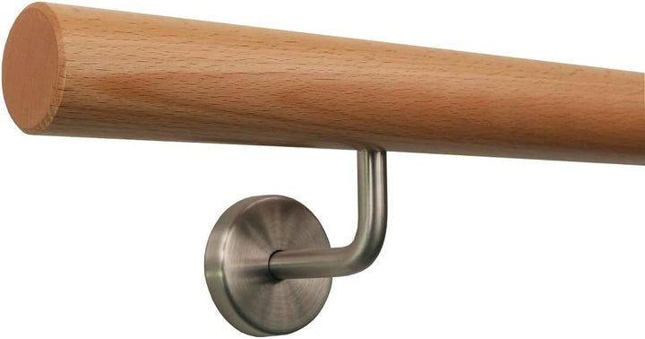 TIBU Buche Geländer Handlauf Treppe Holz Griff gew. Edelstahlhalter, Länge 30-500 cm aus einem Stück