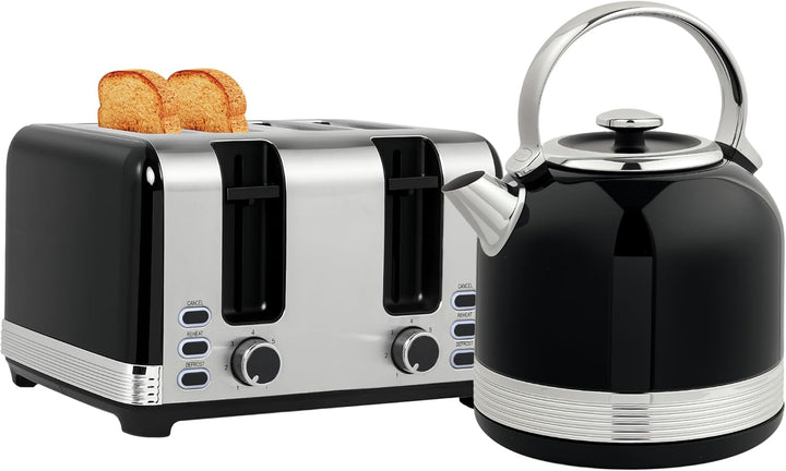 HOMCOM Wasserkocher Toaster Set Edelstahl 2200 W 1,7L Wasserkocher, 4 Scheiben Toaster, 7 Bräunungss