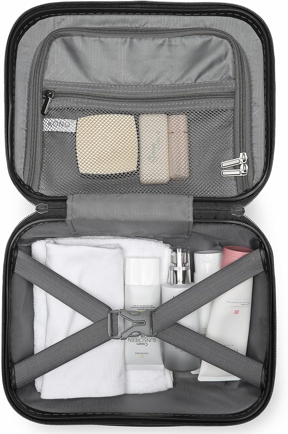 KONO Gepäck-Sets Kofferset 2 Teilig Handgepäck Koffer mit Beautycase (54cm+Kosmetikkoffer, Schwarz)