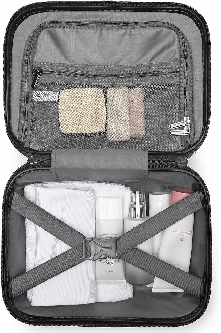 KONO Gepäck-Sets Kofferset 2 Teilig Handgepäck Koffer mit Beautycase (54cm+Kosmetikkoffer, Schwarz)