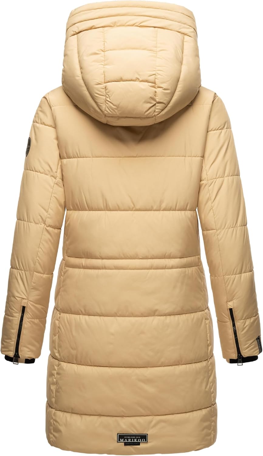 MARIKOO Damen Wintermantel Warmer Steppmantel lang mit Kapuze und hohem Kragen Karumikoo XVI XS-3XL