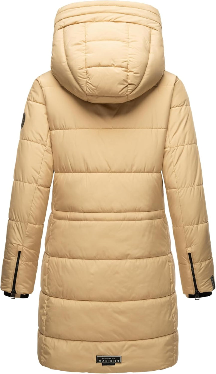 MARIKOO Damen Wintermantel Warmer Steppmantel lang mit Kapuze und hohem Kragen Karumikoo XVI XS-3XL