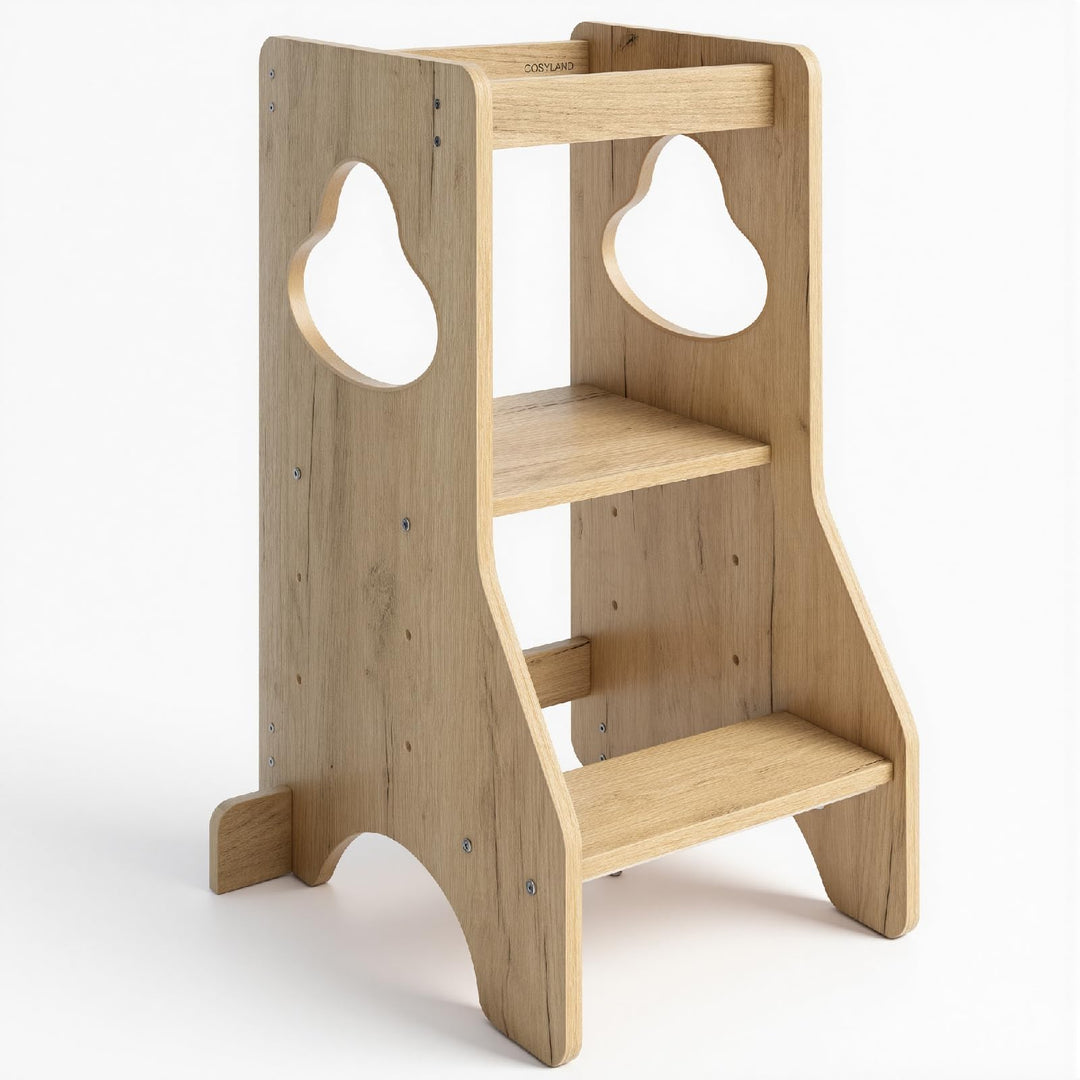 COSYLAND Montessori Lernturm Kinder ab 1 Jahr, klappbarer Lernturm 3 in 1 mit Tafel, Learning Tower