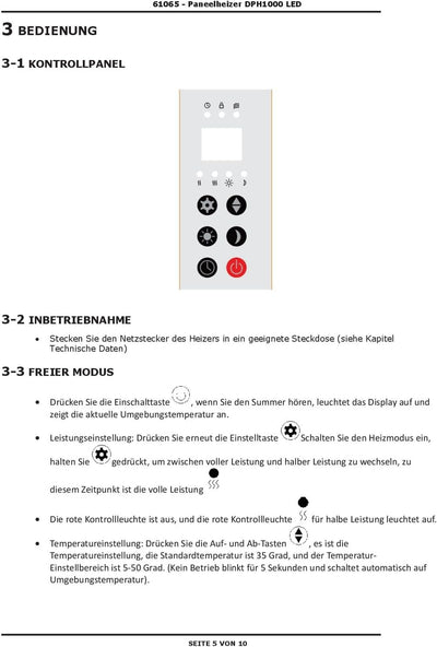 Standpaneelheizer Heizer Heizung Heizkörper Elektroheizer mit LED Anzeige & Raumtemperaturkontrolle