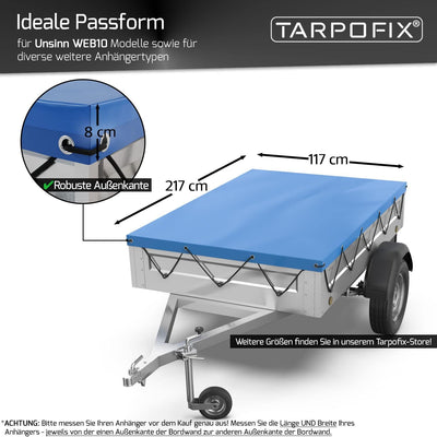 Tarpofix® Anhängerplane Flachplane 217x117x8 cm inkl. Planenseil - ECHTES PVC PLANENMATERIAL - Randv