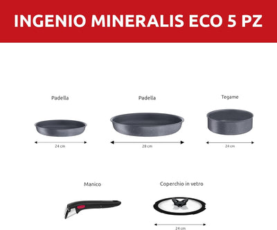 Lagostina Ingenio Mineralis Eco Pfannen-Set, antihaftbeschichtet, 100% recycelt, 5 Stück, 2 Pfannen