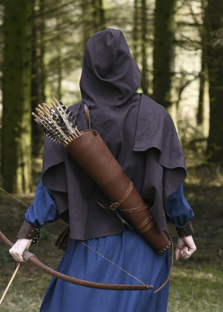 Battle-Merchant Grosse Mittelalter Gugel Damen Herren Schwarz Braun Larp Wikinger Kostüm Kleidung, B