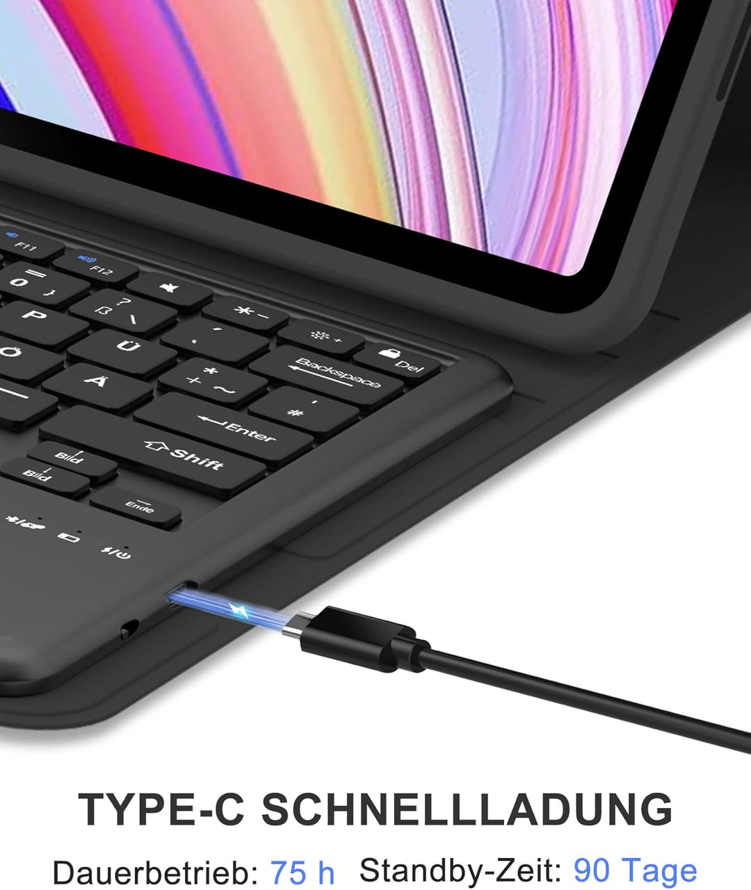 Tastatur Case für Redmi Pad Pro 12,1" 2024 & Poco Pad 12,1" 2024, Abnehmbare Bluetooth Tastatur mit