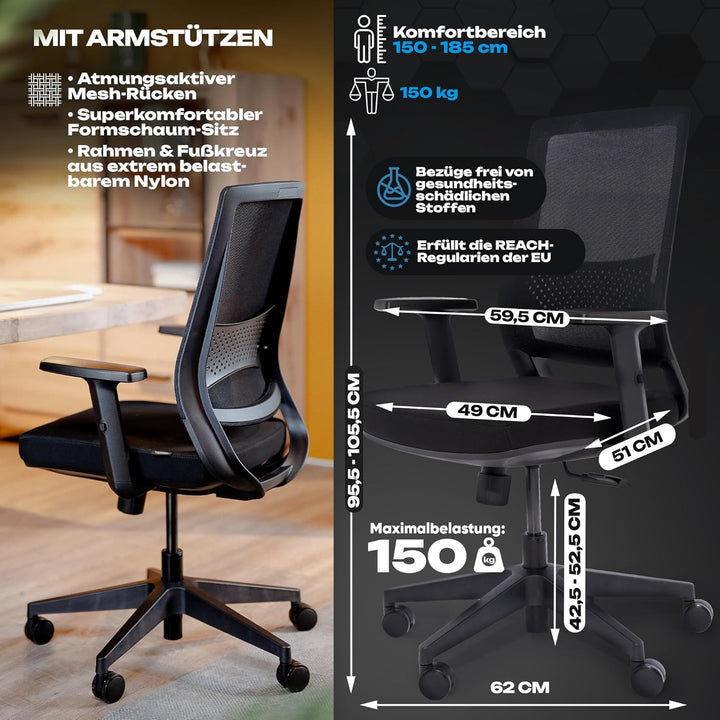 VALKENSTOL M2 Ergonomischer Bürostuhl 150 kg [ohne Kopfstütze] Schreibtischstuhl Ergonomisch Bürostu