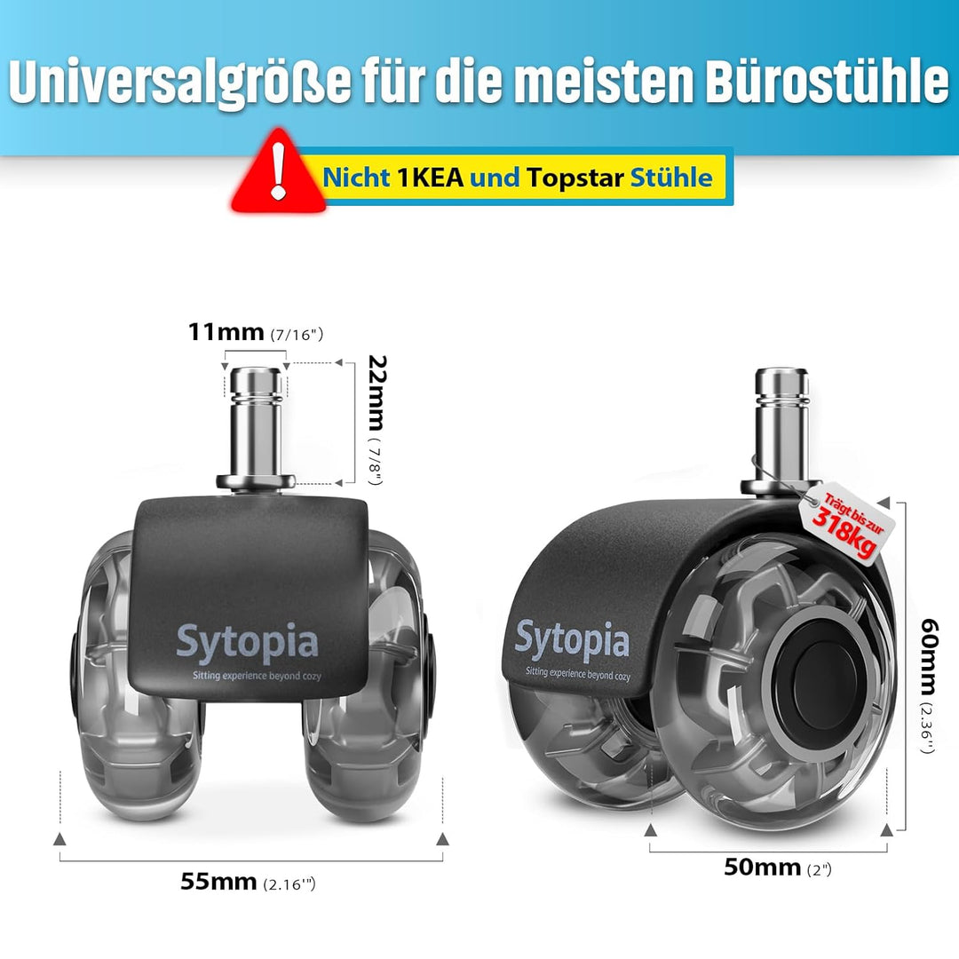 Sytopia Bürostuhl Rollen, 5er Set Rollen für Bürostühle, 11x22mm Hartbodenrollen für Bürostuhl Stuhl