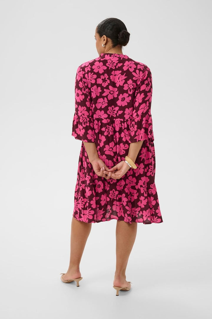 KAFFE CURVE Kleid KCisma 46 Carbernet/Pink Flowers, 46 Carbernet/Pink Flowers