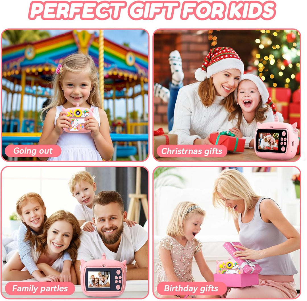 Sofortbildkamera Kinder, 2,4 Zoll Bildschirm 1080P HD Kinderkamera, mit 32GB Karte und 3 Rollen Foto