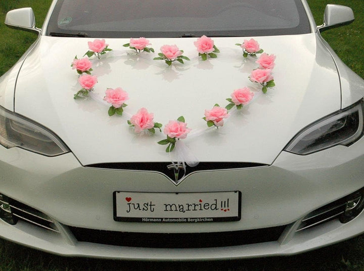 Organza Herz Auto Schmuck Braut Paar Rose Deko Dekoration Autoschmuck Hochzeit Car Auto Wedding Deko