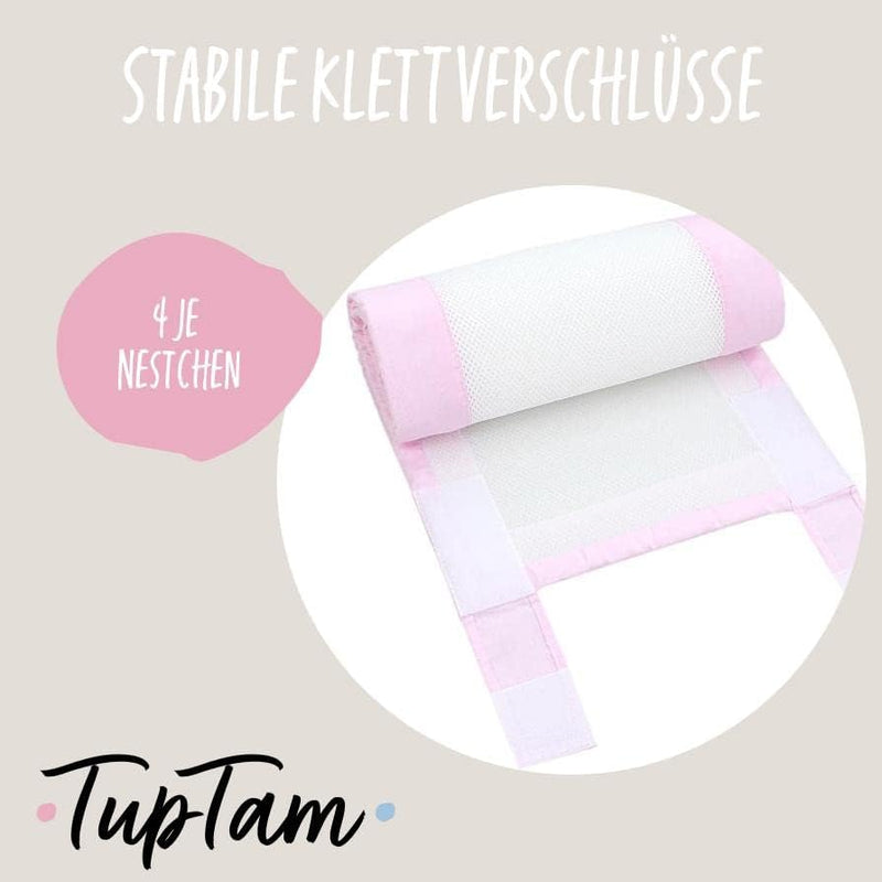 TupTam Gitterstäbe Schutz Netz Babybett Nestchen 3D Mesh 2 Pack, Farbe: Weiss/Rosa, Grösse: ca. 128