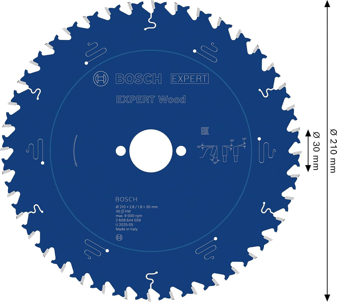 Bosch Professional 1x Kreissägeblatt Expert for Wood (Holz, Sägeblatt Ø 210 x 30 x 2,8 mm, 40 Zähne,