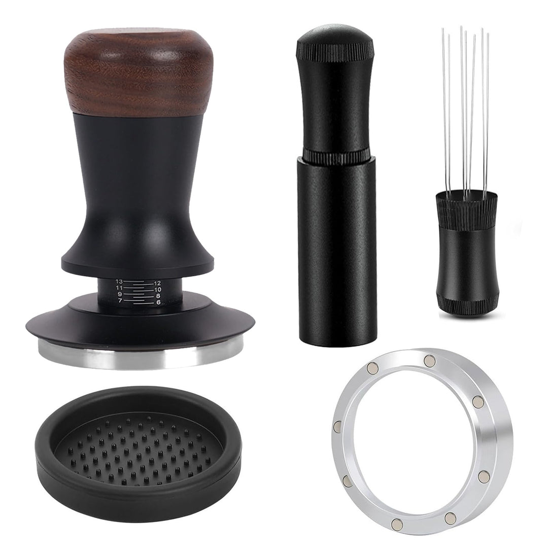Kaffee Tamper Set 58mm, 30lbs Druckregulierend Espresso Tamper mit WDT Tool & Magnetisch Dosierring,