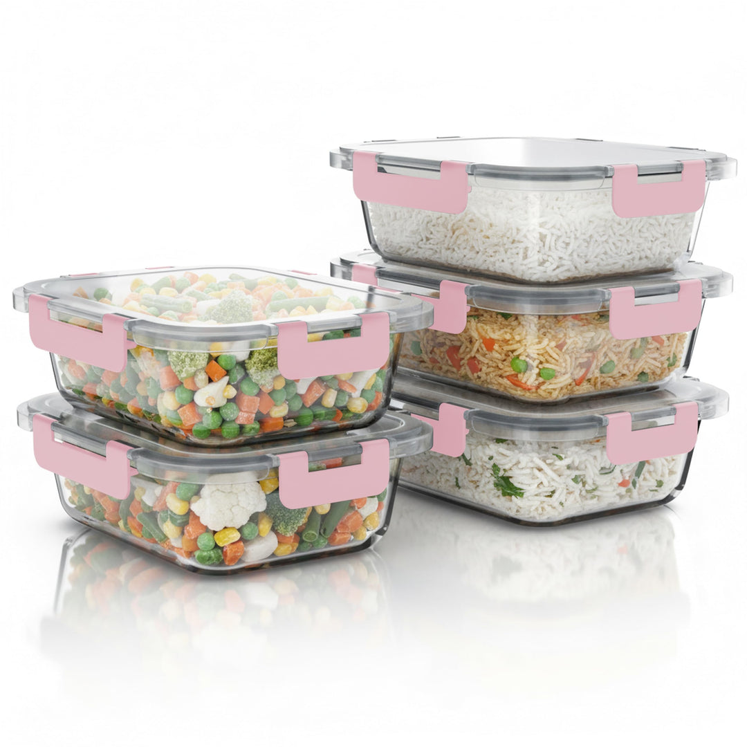 Arendo - Lunchboxen Glas - Frischhaltedosen für Lebensmittel mit Deckel luftdicht - 5er Set - 1000 m