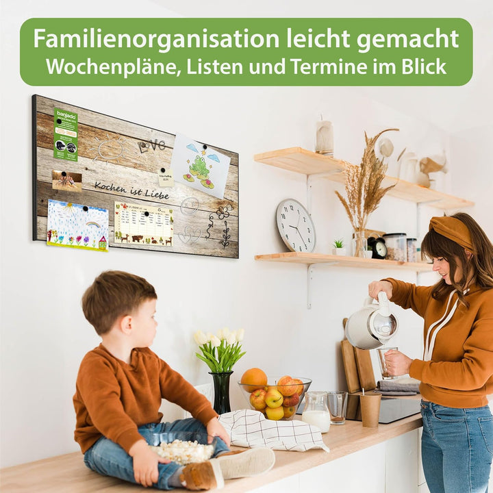 banjado Magnettafel schwarz 78 x 37cm / Magnetwand Metall/Magnetpinnwand als Memoboard/Pinnwand Magn