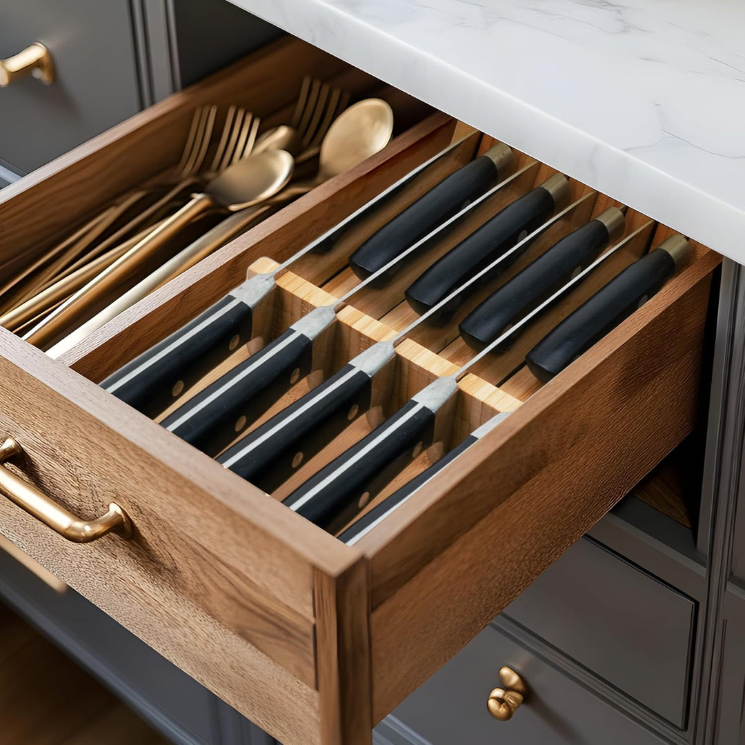 Utoplike Messer Schublade Organizer Bambus Messerblock für Küche, grosser Griff Steak Halter, Fit fü