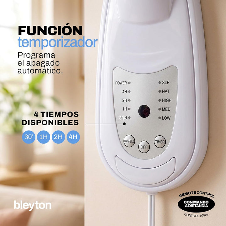 BLEYTON Shadow Wandventilator, leise, mit Fernbedienung, Weiss, 40 W, 3 Geschwindigkeitsstufen, Time