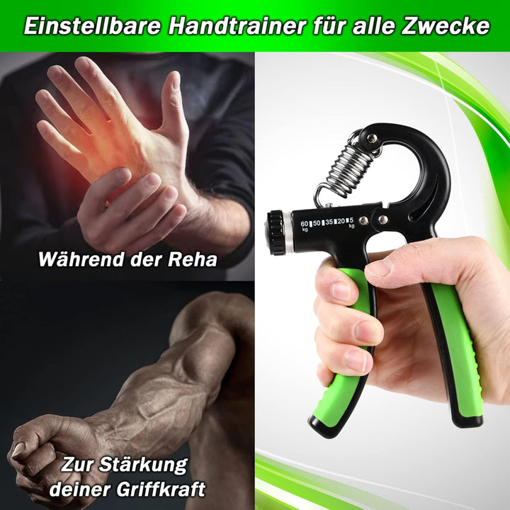 Profi Fitness Handtrainer 5-65 kg Widerstands-Markierungen, 2-er Set Fingerhantel einstellbar, Finge