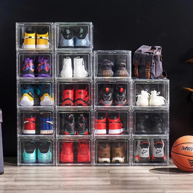 POSH Schuhbox Kunststoff Stapelbare, Magnetische Schuhaufbewahrungsbox für Sneaker Transparent (16),
