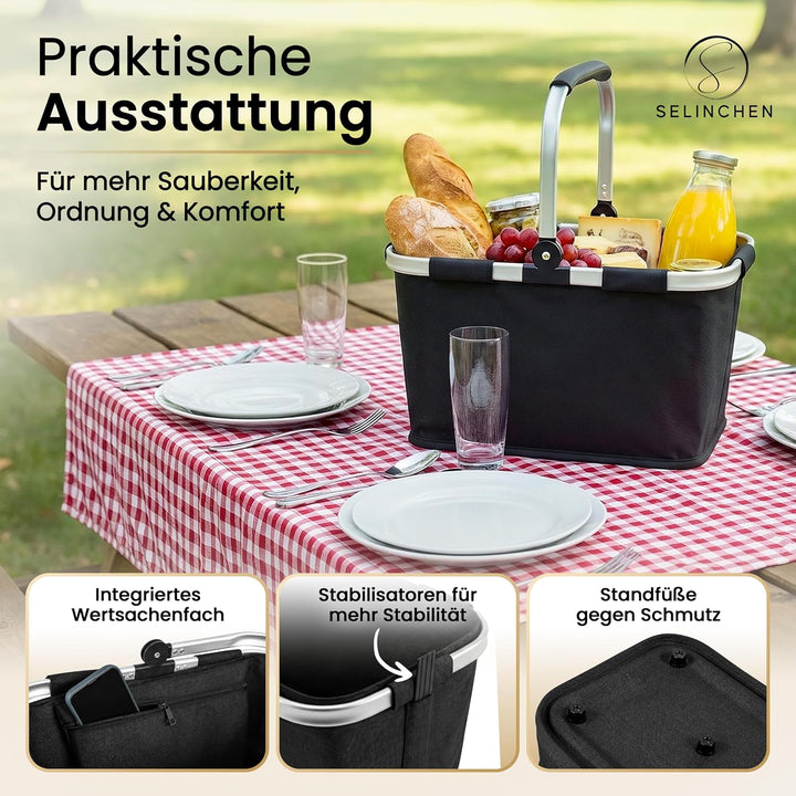 Selinchen® - Premium Einkaufskorb | Hochwertige Einkaufstasche faltbar und mit Aluminium Griff | Ide
