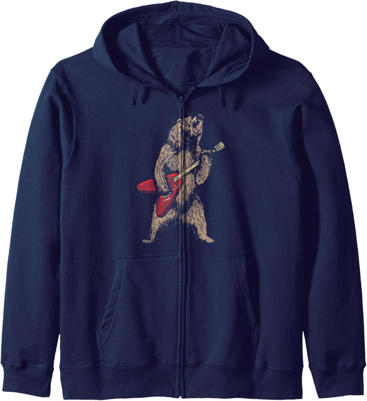 Roaring Grizzly Bear Sweet 80s Electric Guitar Graphic Kapuzenjacke