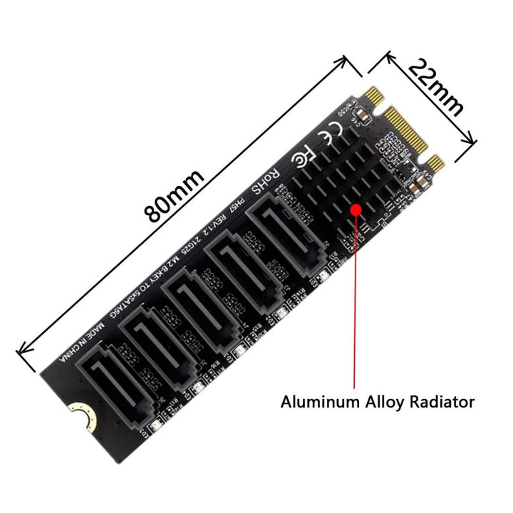 chenyang 5 Ports M.2 auf SATA Adapter, B+M Key NGFF 1 auf 5 SATA 3.0 Port Erweiterungskarte mit JMB5