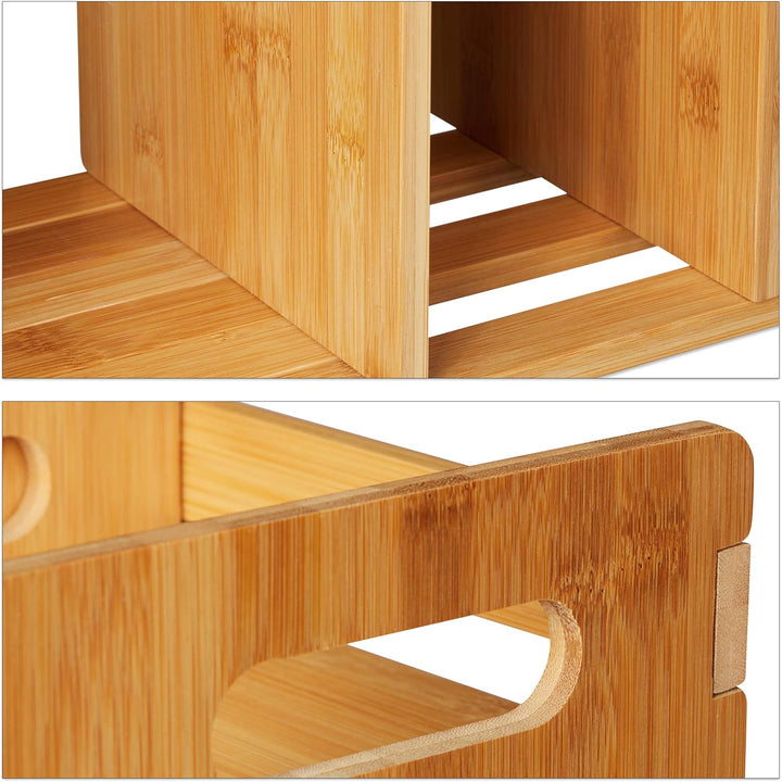 Relaxdays Schreibtisch Organizer Bambus, 2 Schubladen, Bücherregal ausziehbar, Ablage, HxBxT: 21 x 8
