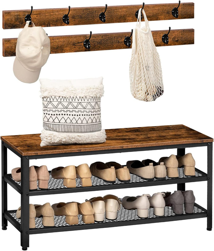HOOBRO Garderobe Schuhregal Set, 100cm Garderobenständer mit Sitzbank, Schuhbank mit Sitzfläche, 9 H