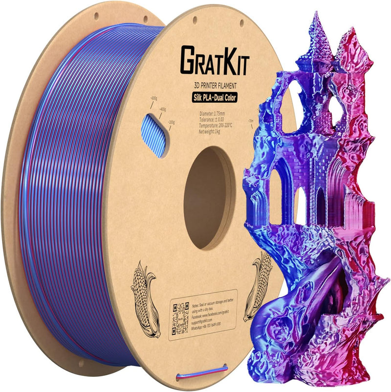 GratKit Dual Zweifarbig Seide PLA Filament 1.75mm, -0.03mm, Coextrusion PLA Filament, 3D Drucker Fil