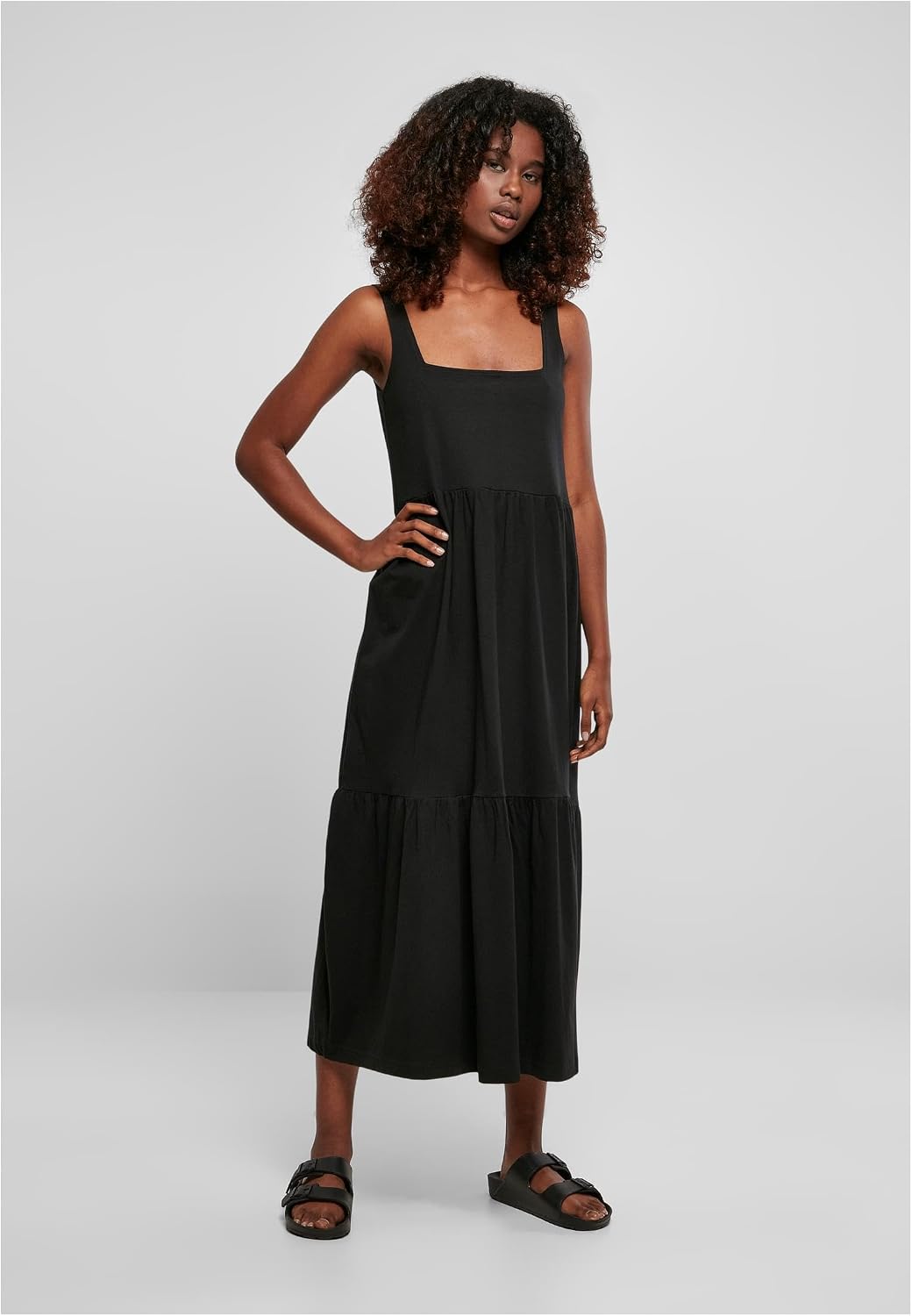 Urban Classics Damen Kleid mit breiten Trägern und Volant Einsätzen, Frauen Sommerkleid in 4 Farben