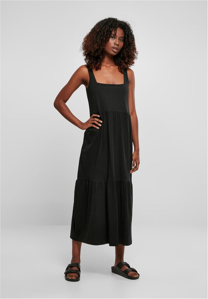 Urban Classics Damen Kleid mit breiten Trägern und Volant Einsätzen, Frauen Sommerkleid in 4 Farben