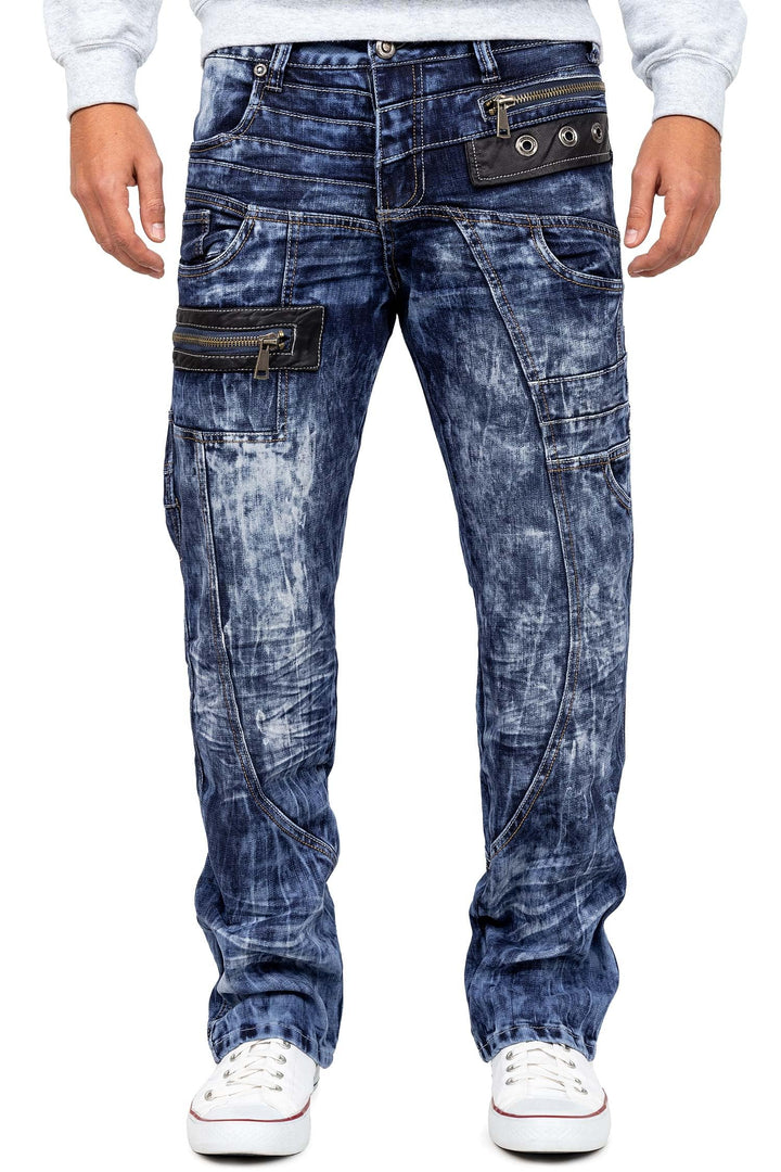 KOSMO LUPO Herren Jeans – Extravagante Designer-Jeans mit Patchwork, Nieten & Kontrastnähten – Regul