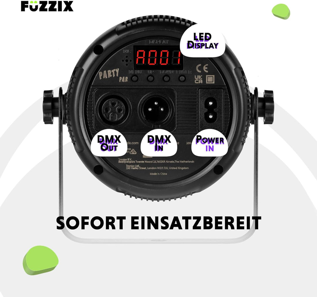 Fuzzix PLF12 - LED Par Strahler, 12x 2 Watt LEDs - 4er Set - Discolicht Partylicht, RGB Strahler mit
