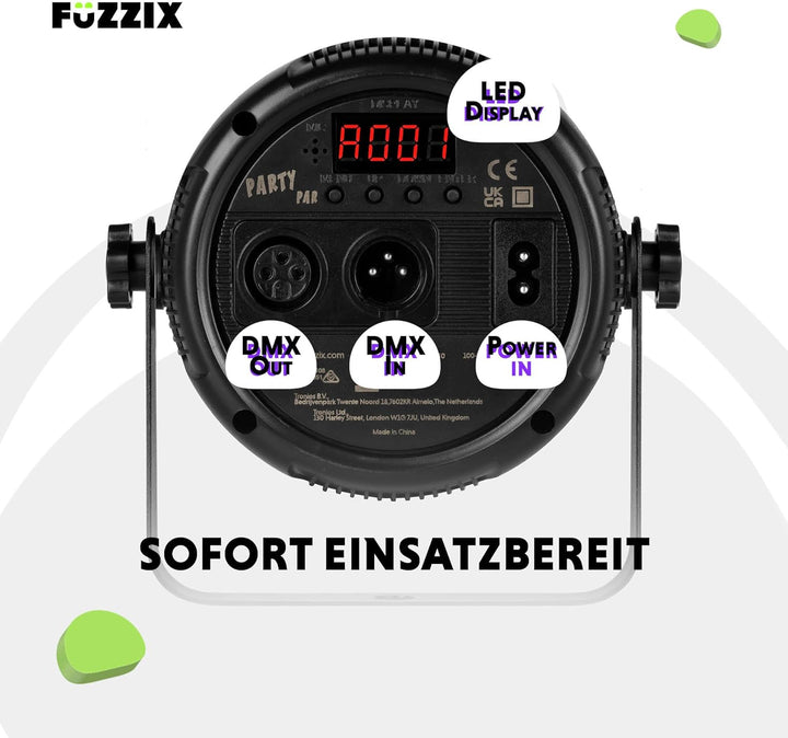 Fuzzix PLF12 - LED Par Strahler, 12x 2 Watt LEDs - 4er Set - Discolicht Partylicht, RGB Strahler mit
