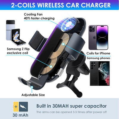 Qoosea 15W Fast Wireless Charger Auto Handyhalterung Mit Ladefunktion, Induktion Doppelspule Kabello