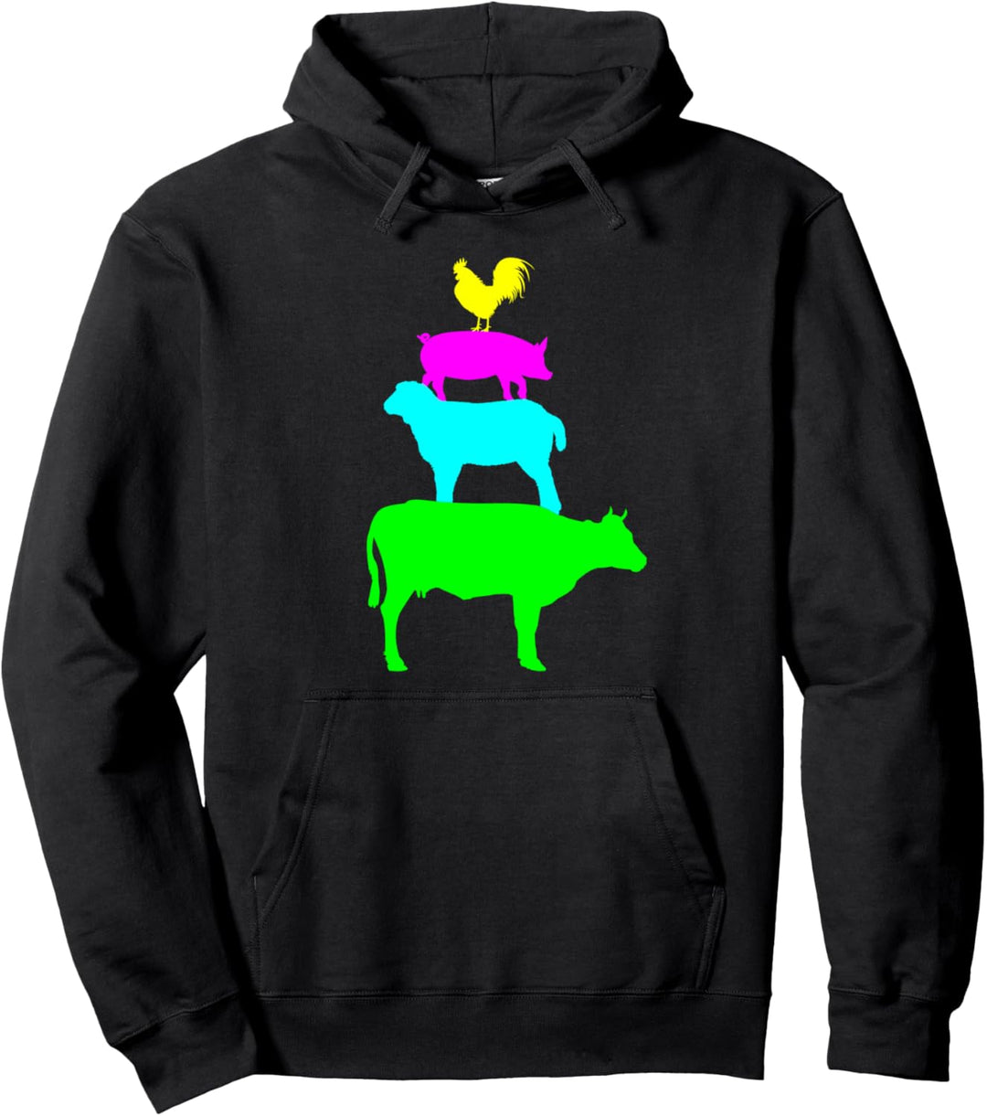Gestapelte Nutztiere Helle Farben Farmer Farming Colorful Pullover Hoodie