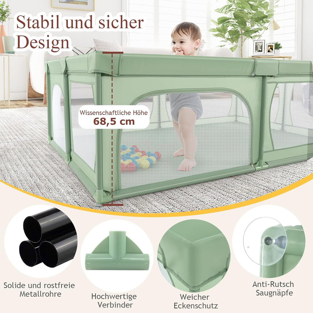 DREAMADE 200 x 140 cm Baby Laufstall, Laufgitter mit 50 Bällen &amp; Tragetasche, Krabbelgitter für Kind