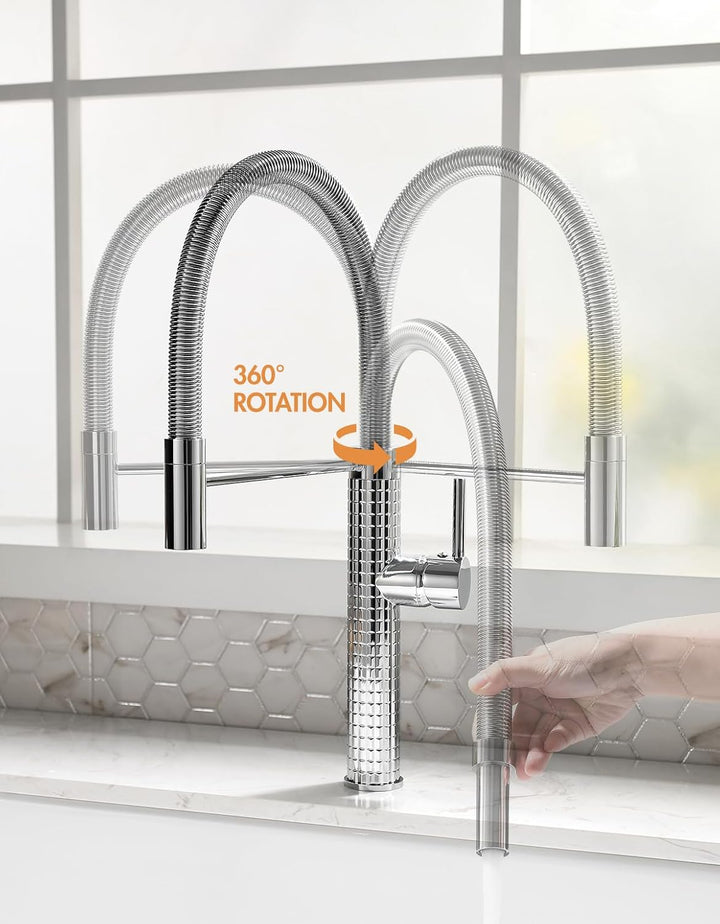 TIMACO Chrom Wasserhahn Küche,Küchenarmatur mit Brause Ausziehbar - 360° Schwenkbarz- Pull-Down-Spra