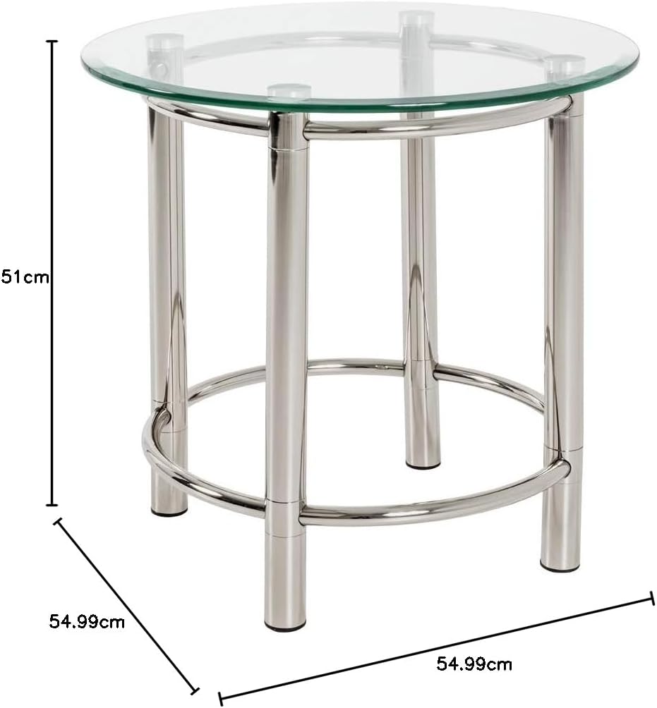 HAKU Möbel Beistelltisch, Chrom, Metall, Sicherheitsglas 10 mm - Masse: H 53 x Ø 55 cm, Style: Conte