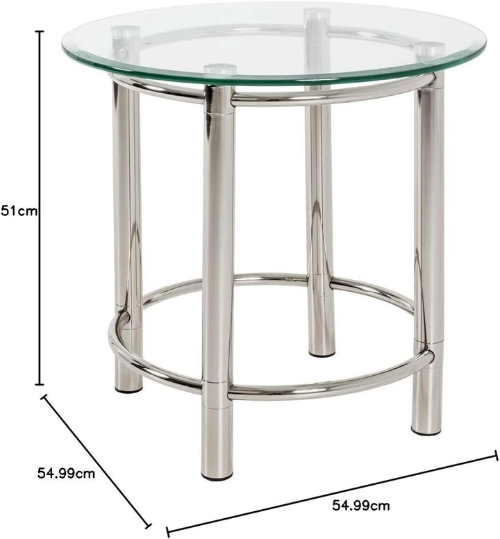 HAKU Möbel Beistelltisch, Chrom, Metall, Sicherheitsglas 10 mm - Masse: H 53 x Ø 55 cm, Style: Conte