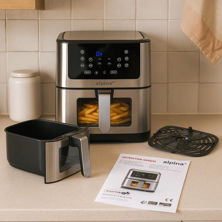 alpina Heissluftfritteuse XXL - Airfryer für 4 bis 6 Personen - Air Fryer mit Digitalanzeige 80 bis