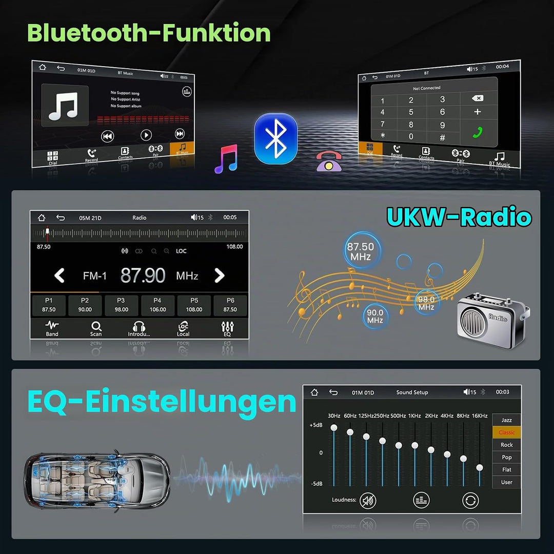 DAB/DAB+ Autoradio 2 DIN 7 Zoll Touchscreen mit Video-Ausgangsfunktion, Radio 2 Din Bluetooth mit Wi