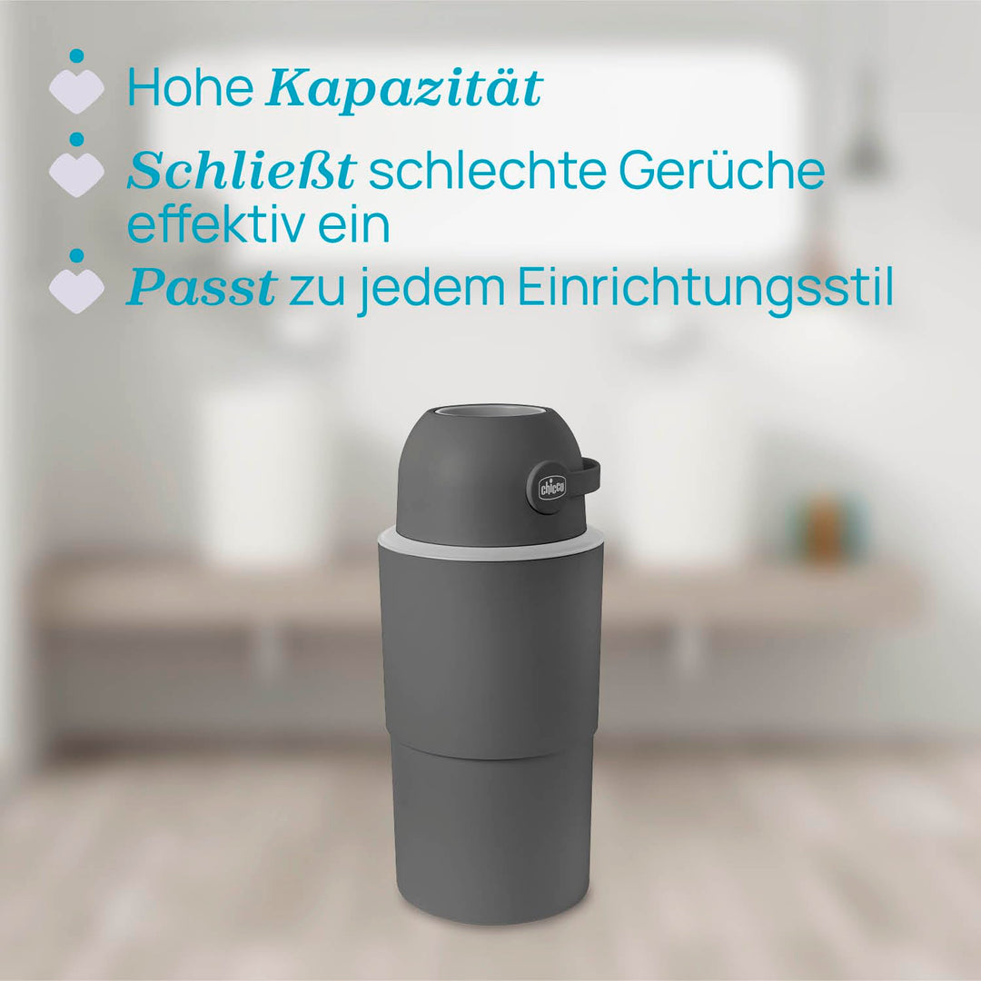 Chicco Windeleimer XL Geruchskontrolle, kompakte und platzsparende Windelentsorgung, fasst bis zu 45