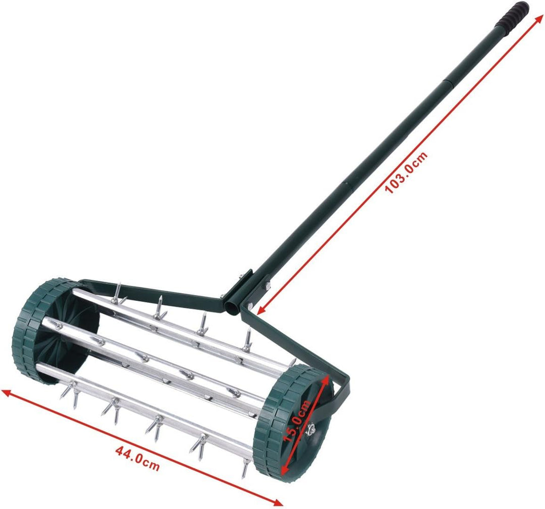 COSTWAY Rasenlüfter Walze, Rasenrolle mit Stiel & Nägeln, Handvertikutierer rollend, Rasenbelüfter m