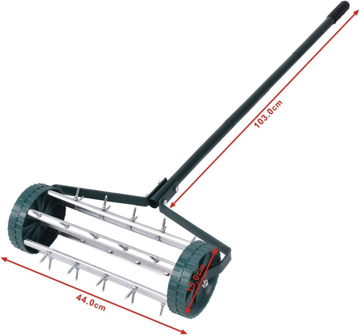 COSTWAY Rasenlüfter Walze, Rasenrolle mit Stiel & Nägeln, Handvertikutierer rollend, Rasenbelüfter m