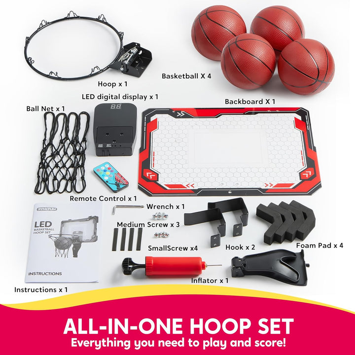 SYNCFUN Basketballkorb Indoor Kinder,Mini Basketballkorb Kinder mit Elektronische Anzeigetafel 4 Bal